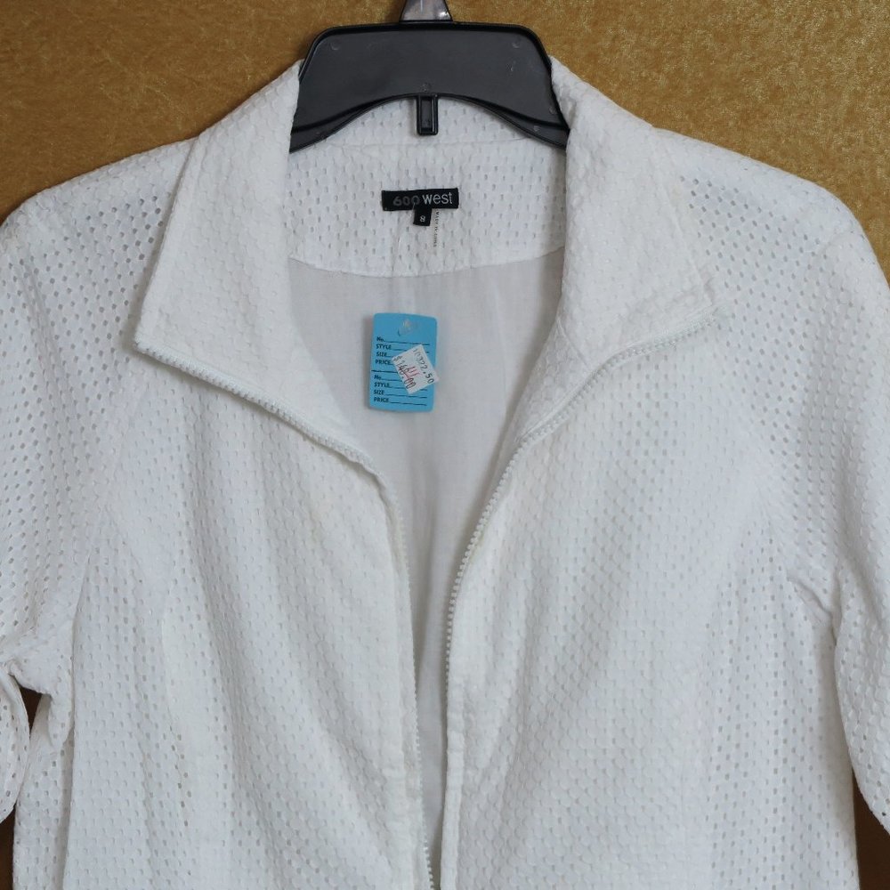 NWT 600 West 100% Cotton White Pindot Zip-Front Lined Jacket Size 8 - Picture 3 of 8